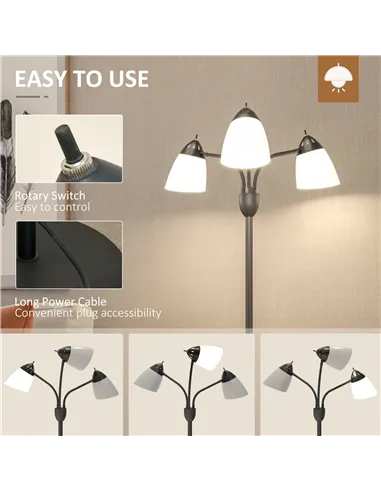 HOMCOM Arc Tree Floor Lamp with 3 Adjustable Rotating Lights, Industrial Standing Lamp with Steel Frame for Bedroom Living Room,