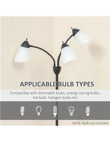 HOMCOM Arc Tree Floor Lamp with 3 Adjustable Rotating Lights, Industrial Standing Lamp with Steel Frame for Bedroom Living Room,