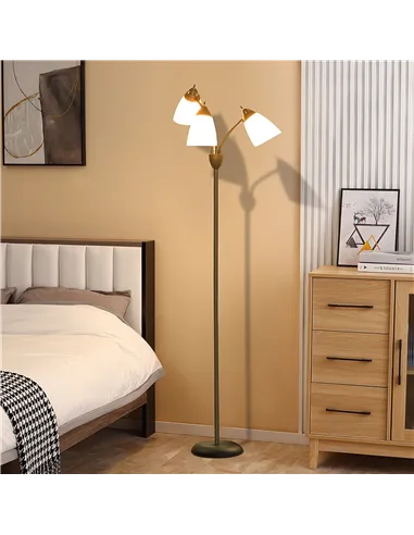 HOMCOM Arc Tree Floor Lamp with 3 Adjustable Rotating Lights, Industrial Standing Lamp with Steel Frame for Bedroom Living Room,