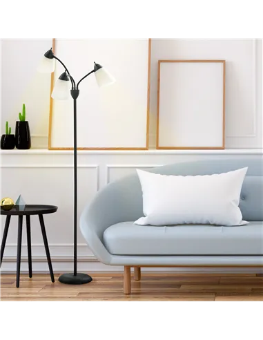 HOMCOM Arc Tree Floor Lamp with 3 Adjustable Rotating Lights, Industrial Standing Lamp with Steel Frame for Bedroom Living Room,