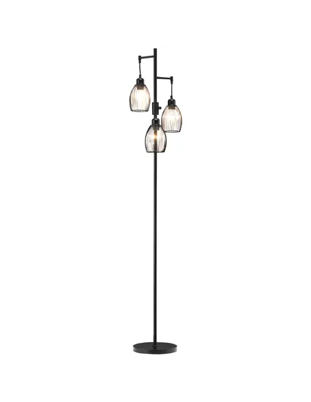 HOMCOM 3-Light Floor Lamp, 170cm Industrial Dimmable Standing Lamp with Steel Wire Cage Lampshades for Living Room, Bedroom, Din