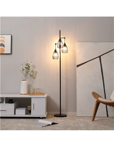 HOMCOM 3-Light Floor Lamp, 170cm Industrial Dimmable Standing Lamp with Steel Wire Cage Lampshades for Living Room, Bedroom, Din