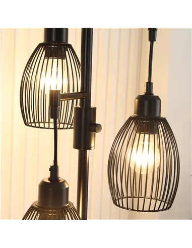 HOMCOM 3-Light Floor Lamp, 170cm Industrial Dimmable Standing Lamp with Steel Wire Cage Lampshades for Living Room, Bedroom, Din