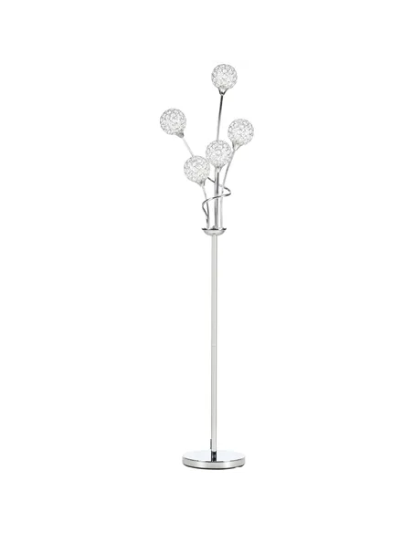 HOMCOM Crystal Floor Lamps for Living Room Bedroom with 5 Light, Modern Upright Standing Lamp, 34x25x156cm, Silver