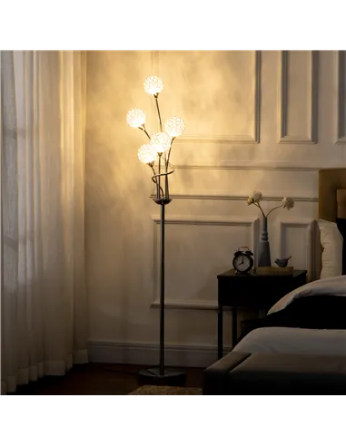 HOMCOM Crystal Floor Lamps for Living Room Bedroom with 5 Light, Modern Upright Standing Lamp, 34x25x156cm, Silver