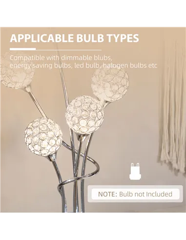 HOMCOM Crystal Floor Lamps for Living Room Bedroom with 5 Light, Modern Upright Standing Lamp, 34x25x156cm, Silver