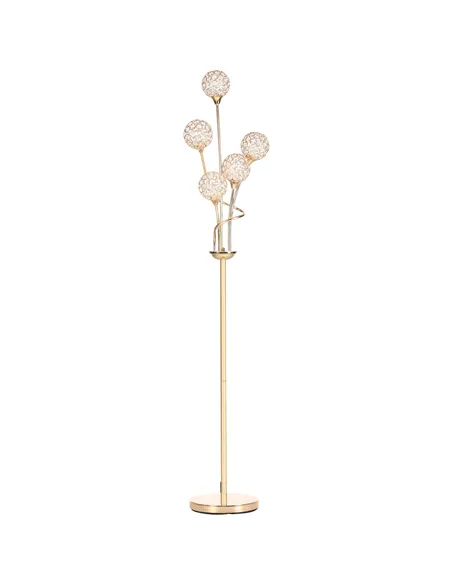 HOMCOM Crystal Floor Lamps for Living Room Bedroom with 5 Light, Modern Upright Standing Lamp, 34x25x156cm, Gold Tone