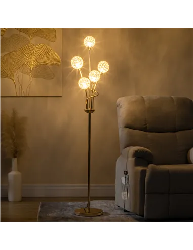 HOMCOM Crystal Floor Lamps for Living Room Bedroom with 5 Light, Modern Upright Standing Lamp, 34x25x156cm, Gold Tone