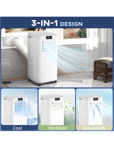 HOMCOM 8000 BTU Air Conditioning Unit, 3-in-1 Portable Air Conditioner, Dehumidifier, Cooling Fan with Remote Control, Digital D