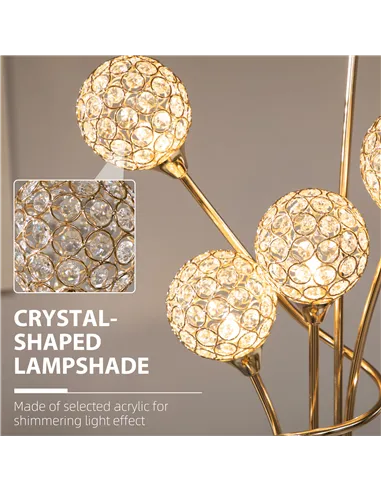 HOMCOM Crystal Floor Lamps for Living Room Bedroom with 5 Light, Modern Upright Standing Lamp, 34x25x156cm, Gold Tone