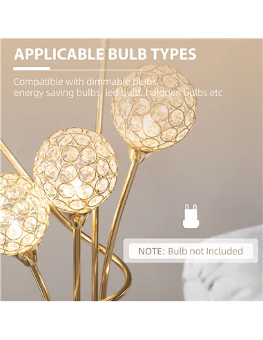 HOMCOM Crystal Floor Lamps for Living Room Bedroom with 5 Light, Modern Upright Standing Lamp, 34x25x156cm, Gold Tone