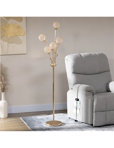 HOMCOM Crystal Floor Lamps for Living Room Bedroom with 5 Light, Modern Upright Standing Lamp, 34x25x156cm, Gold Tone