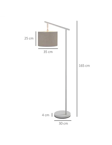 HOMCOM Metal Frame Floor Lamp with 350 Degree Rotating Lampshade, for Living Room and Bedroom, LED Bulb Included, Grey