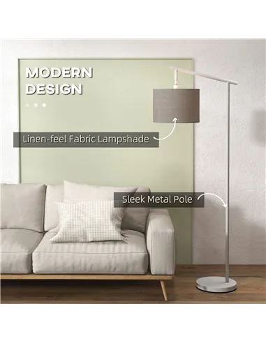 HOMCOM Metal Frame Floor Lamp with 350 Degree Rotating Lampshade, for Living Room and Bedroom, LED Bulb Included, Grey