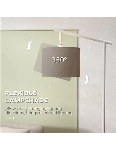 HOMCOM Metal Frame Floor Lamp with 350 Degree Rotating Lampshade, for Living Room and Bedroom, LED Bulb Included, Grey