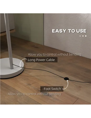 HOMCOM Metal Frame Floor Lamp with 350 Degree Rotating Lampshade, for Living Room and Bedroom, LED Bulb Included, Grey