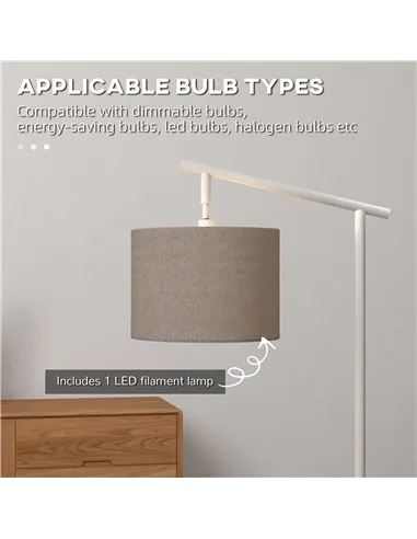 HOMCOM Metal Frame Floor Lamp with 350 Degree Rotating Lampshade, for Living Room and Bedroom, LED Bulb Included, Grey