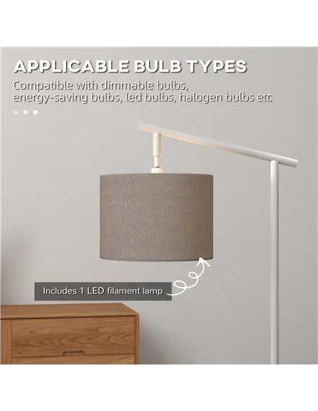 HOMCOM Metal Frame Floor Lamp with 350 Degree Rotating Lampshade, for Living Room and Bedroom, LED Bulb Included, Grey