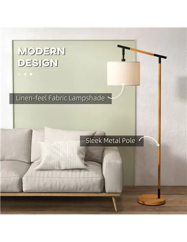 HOMCOM Metal Frame Floor Lamp with 350 Degree Rotating Lampshade, for Living Room and Bedroom, LED Bulb Included, Brown