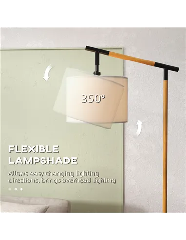 HOMCOM Metal Frame Floor Lamp with 350 Degree Rotating Lampshade, for Living Room and Bedroom, LED Bulb Included, Brown