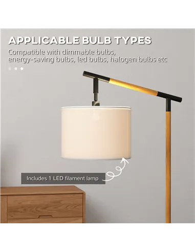 HOMCOM Metal Frame Floor Lamp with 350 Degree Rotating Lampshade, for Living Room and Bedroom, LED Bulb Included, Brown