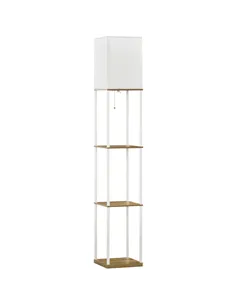 HOMCOM Modern Floor Lamp with Shelves, 3 Layer Shelf Tall Standing Lamp with Fabric Lampshade, Pull Chain Switch for Living Room