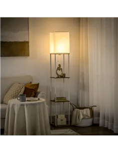 HOMCOM Modern Floor Lamp with Shelves, 3 Layer Shelf Tall Standing Lamp with Fabric Lampshade, Pull Chain Switch for Living Room 2