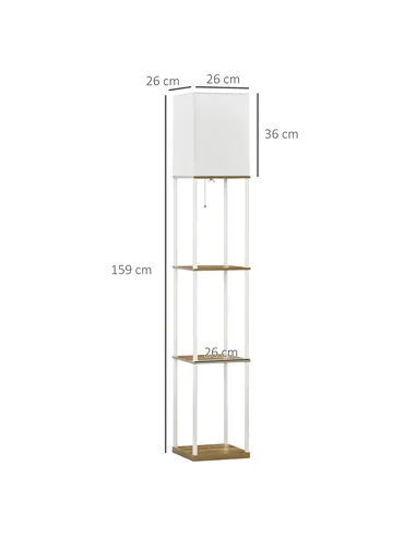 HOMCOM Modern Floor Lamp with Shelves, 3 Layer Shelf Tall Standing Lamp with Fabric Lampshade, Pull Chain Switch for Living Room