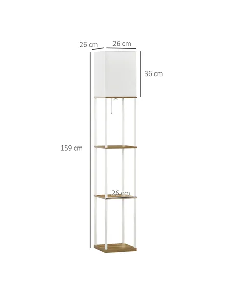 HOMCOM Modern Floor Lamp with Shelves, 3 Layer Shelf Tall Standing Lamp with Fabric Lampshade, Pull Chain Switch for Living Room