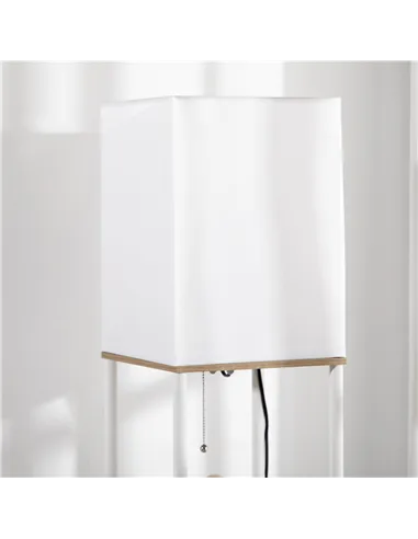 HOMCOM Modern Floor Lamp with Shelves, 3 Layer Shelf Tall Standing Lamp with Fabric Lampshade, Pull Chain Switch for Living Room