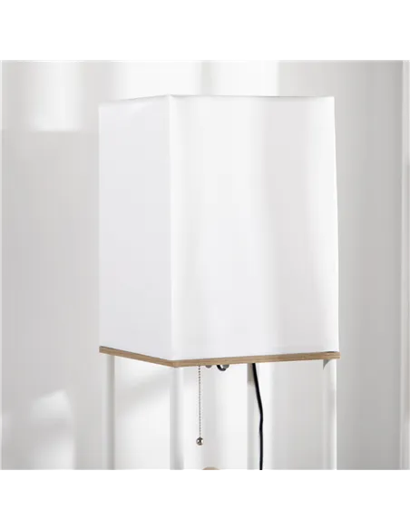 HOMCOM Modern Floor Lamp with Shelves, 3 Layer Shelf Tall Standing Lamp with Fabric Lampshade, Pull Chain Switch for Living Room
