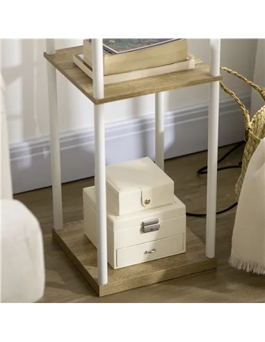 HOMCOM Modern Floor Lamp with Shelves, 3 Layer Shelf Tall Standing Lamp with Fabric Lampshade, Pull Chain Switch for Living Room