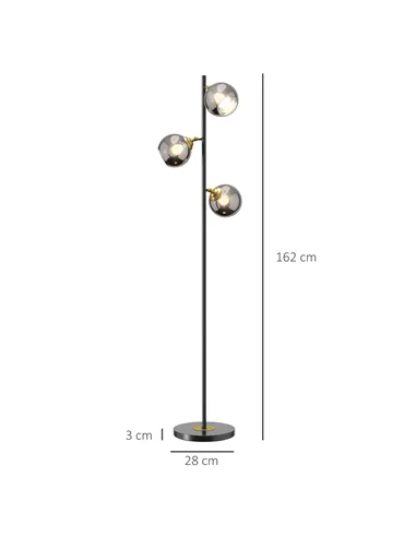 HOMCOM Tree Floor Lamp for Living Room Bedroom with 3 Light, Modern Standing Lamp, (Bulb not Included), 162cm, Grey