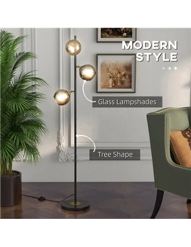 HOMCOM Tree Floor Lamp for Living Room Bedroom with 3 Light, Modern Standing Lamp, (Bulb not Included), 162cm, Grey