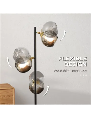 HOMCOM Tree Floor Lamp for Living Room Bedroom with 3 Light, Modern Standing Lamp, (Bulb not Included), 162cm, Grey