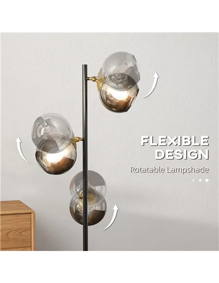 HOMCOM Tree Floor Lamp for Living Room Bedroom with 3 Light, Modern Standing Lamp, (Bulb not Included), 162cm, Grey