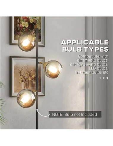 HOMCOM Tree Floor Lamp for Living Room Bedroom with 3 Light, Modern Standing Lamp, (Bulb not Included), 162cm, Grey