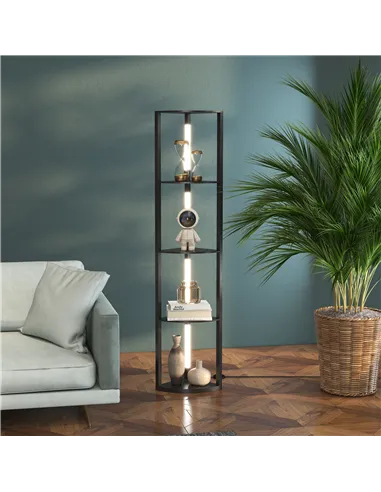 HOMCOM Corner Floor Lamp for Living Room Bedroom with Dimmable Warm White LED Light, Modern Tall Standing Lamp, Black