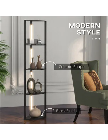 HOMCOM Corner Floor Lamp for Living Room Bedroom with Dimmable Warm White LED Light, Modern Tall Standing Lamp, Black