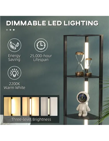 HOMCOM Corner Floor Lamp for Living Room Bedroom with Dimmable Warm White LED Light, Modern Tall Standing Lamp, Black
