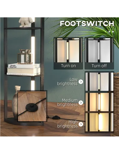 HOMCOM Corner Floor Lamp for Living Room Bedroom with Dimmable Warm White LED Light, Modern Tall Standing Lamp, Black