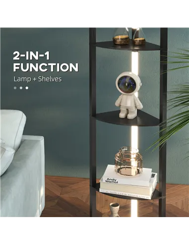 HOMCOM Corner Floor Lamp for Living Room Bedroom with Dimmable Warm White LED Light, Modern Tall Standing Lamp, Black