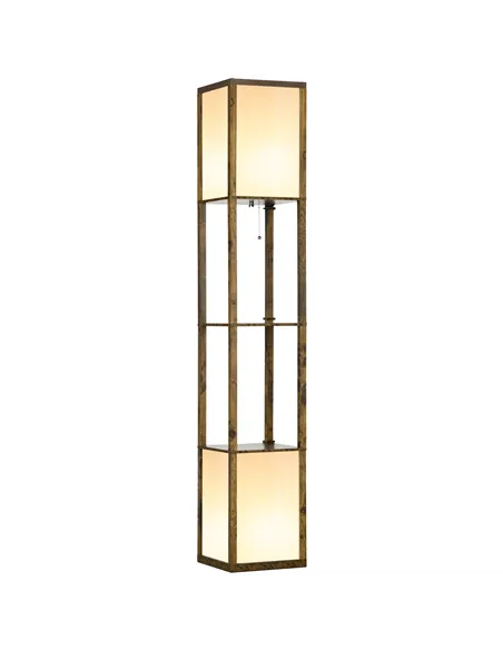 HOMCOM Modern Shelf Floor Lamp with Dual Ambient Light, Standing Lamp Living Room, Bedroom, 156cm, Brown