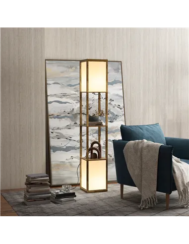 HOMCOM Modern Shelf Floor Lamp with Dual Ambient Light, Standing Lamp Living Room, Bedroom, 156cm, Brown