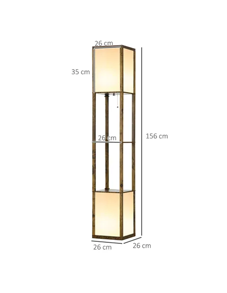 HOMCOM Modern Shelf Floor Lamp with Dual Ambient Light, Standing Lamp Living Room, Bedroom, 156cm, Brown