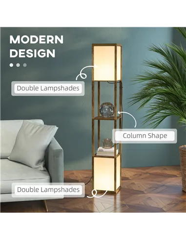 HOMCOM Modern Shelf Floor Lamp with Dual Ambient Light, Standing Lamp Living Room, Bedroom, 156cm, Brown