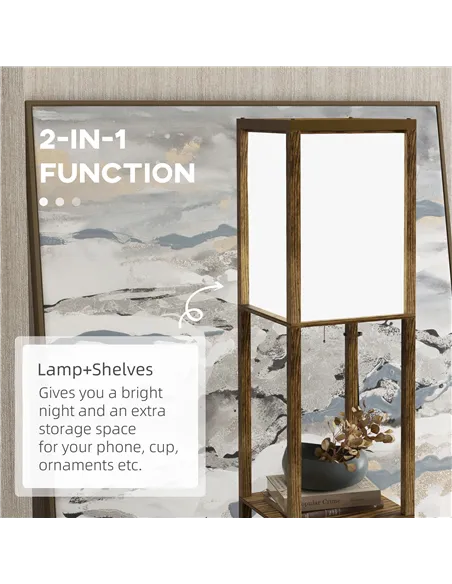 HOMCOM Modern Shelf Floor Lamp with Dual Ambient Light, Standing Lamp Living Room, Bedroom, 156cm, Brown