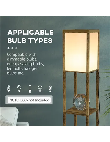 HOMCOM Modern Shelf Floor Lamp with Dual Ambient Light, Standing Lamp Living Room, Bedroom, 156cm, Brown