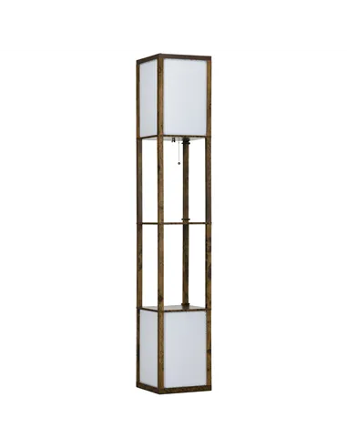 HOMCOM Modern Shelf Floor Lamp with Dual Ambient Light, Standing Lamp Living Room, Bedroom, 156cm, Brown