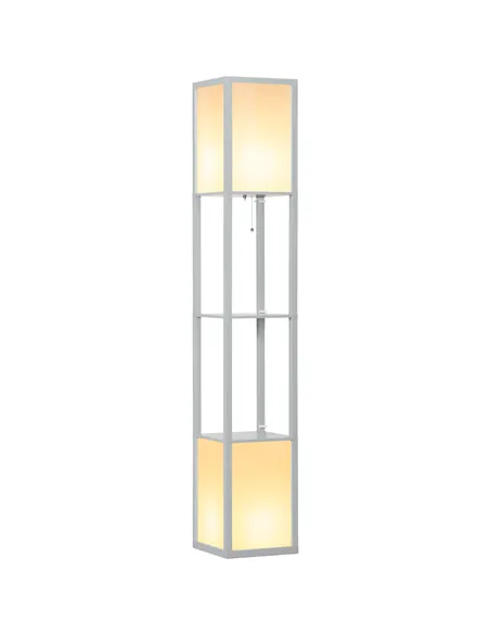 HOMCOM Modern Shelf Floor Lamp with Dual Ambient Light, Standing Lamp Living Room, Bedroom, 156cm, Grey